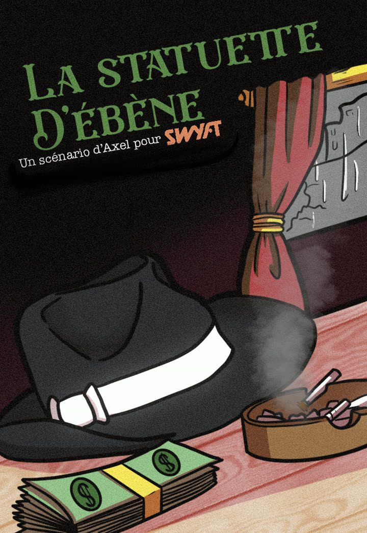 Affiche de La Statuette d'Ébène, un chapeau et une statuette