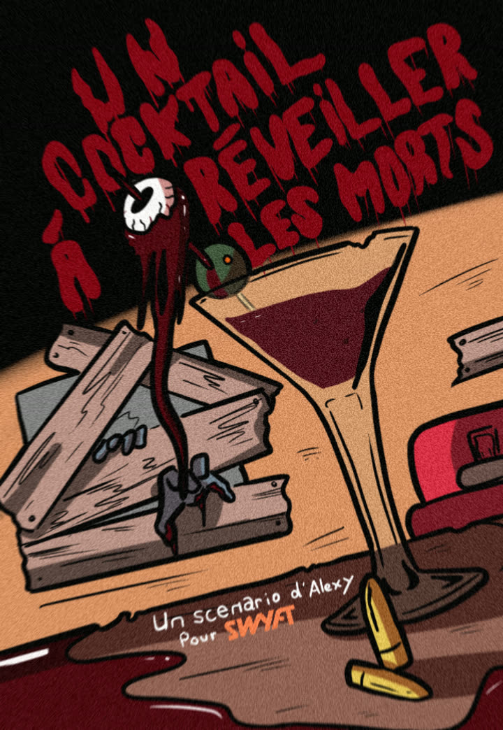 Affiche d'Un cocktail à réveiller les morts, un verre et des zombies